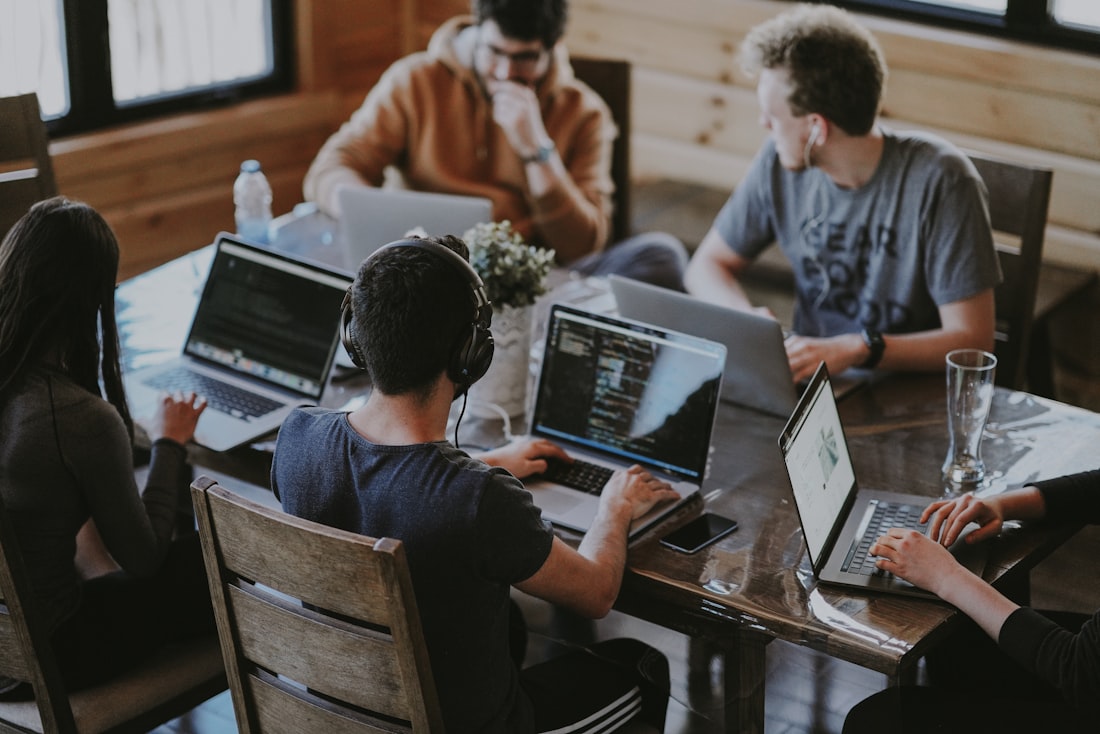 Remote crew on laptops